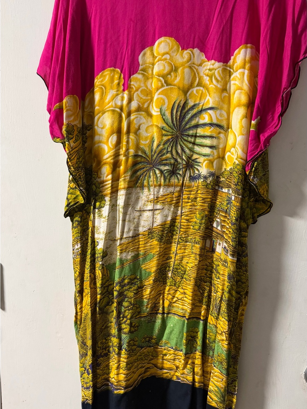 Bright Pink & Yellow Tropical Print Kimono Dress
